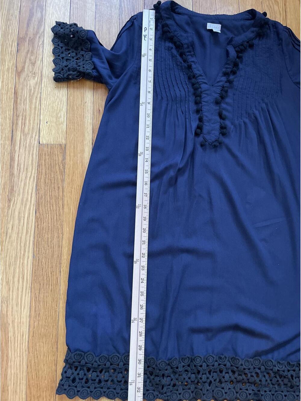 Hinge Women's Navy Blue Mini Dress with Pom Pom and Lace Trim XS - Picture 5 of 6
